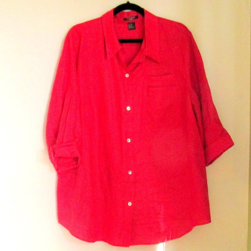 Autograph, Red 100% Linen Woman's Shirt, Size 3X    I640